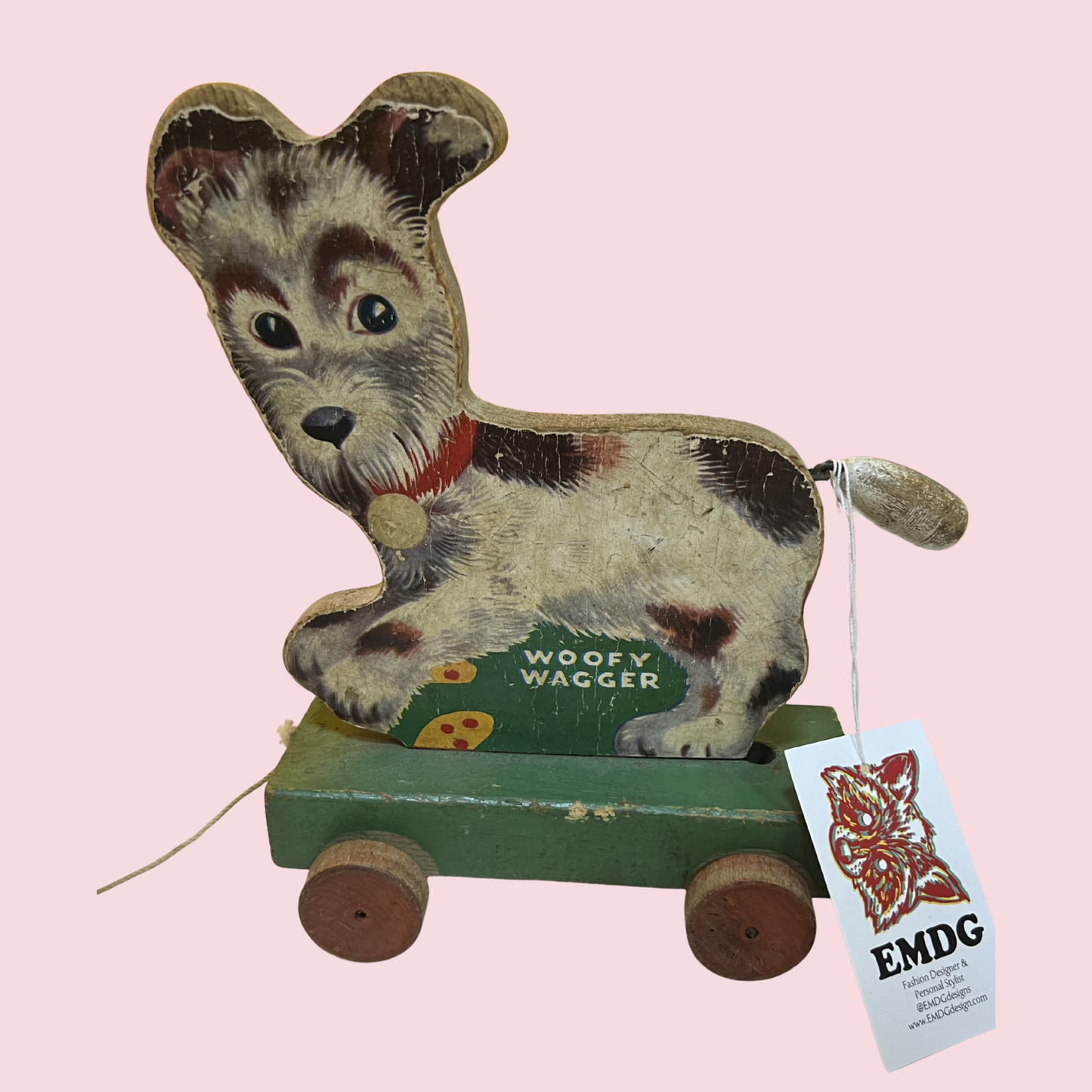 1947 Waggy Woofer Vintage Wood Dog Pull Toy