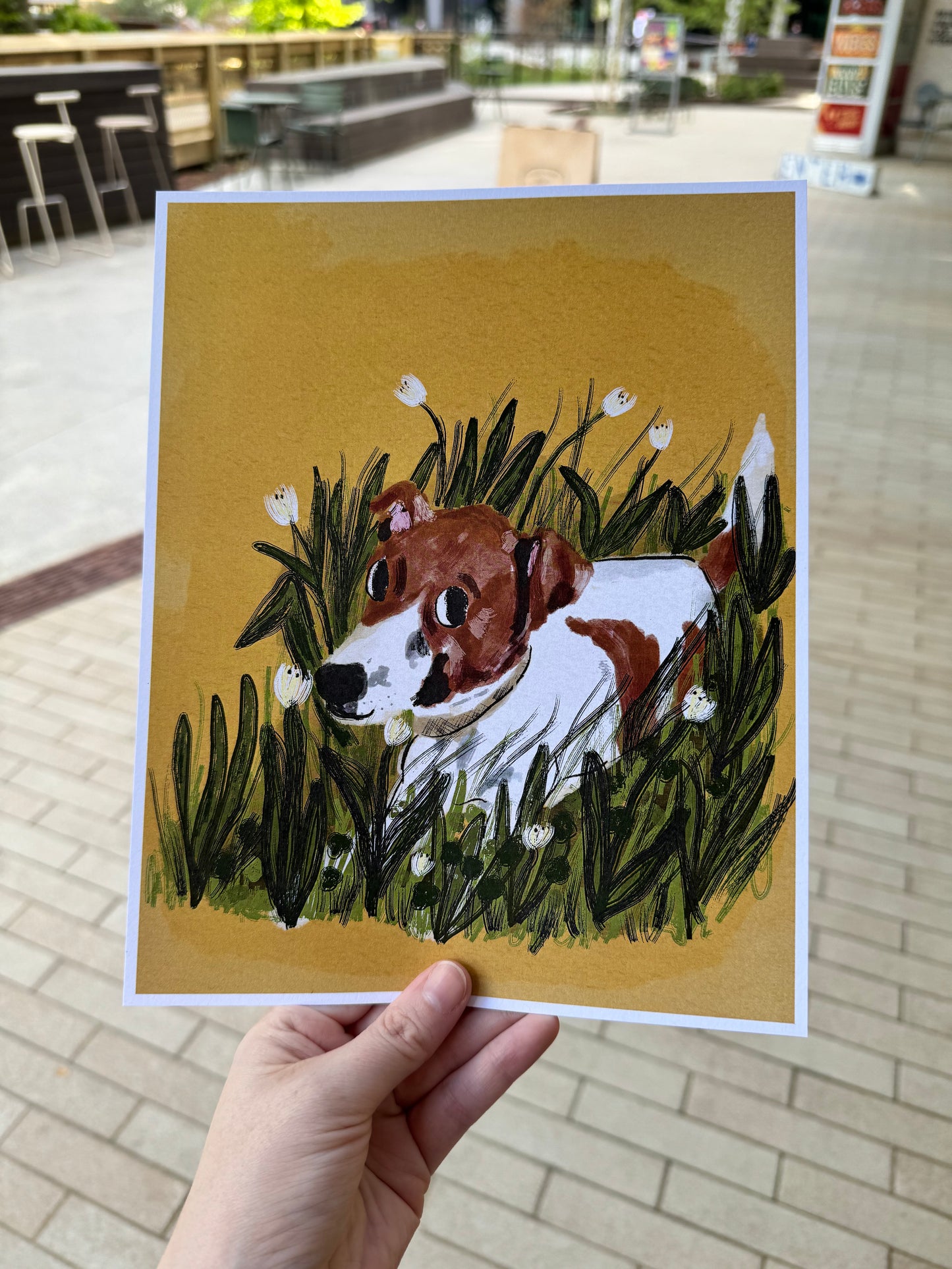 Dog in Flowers Print 8x10