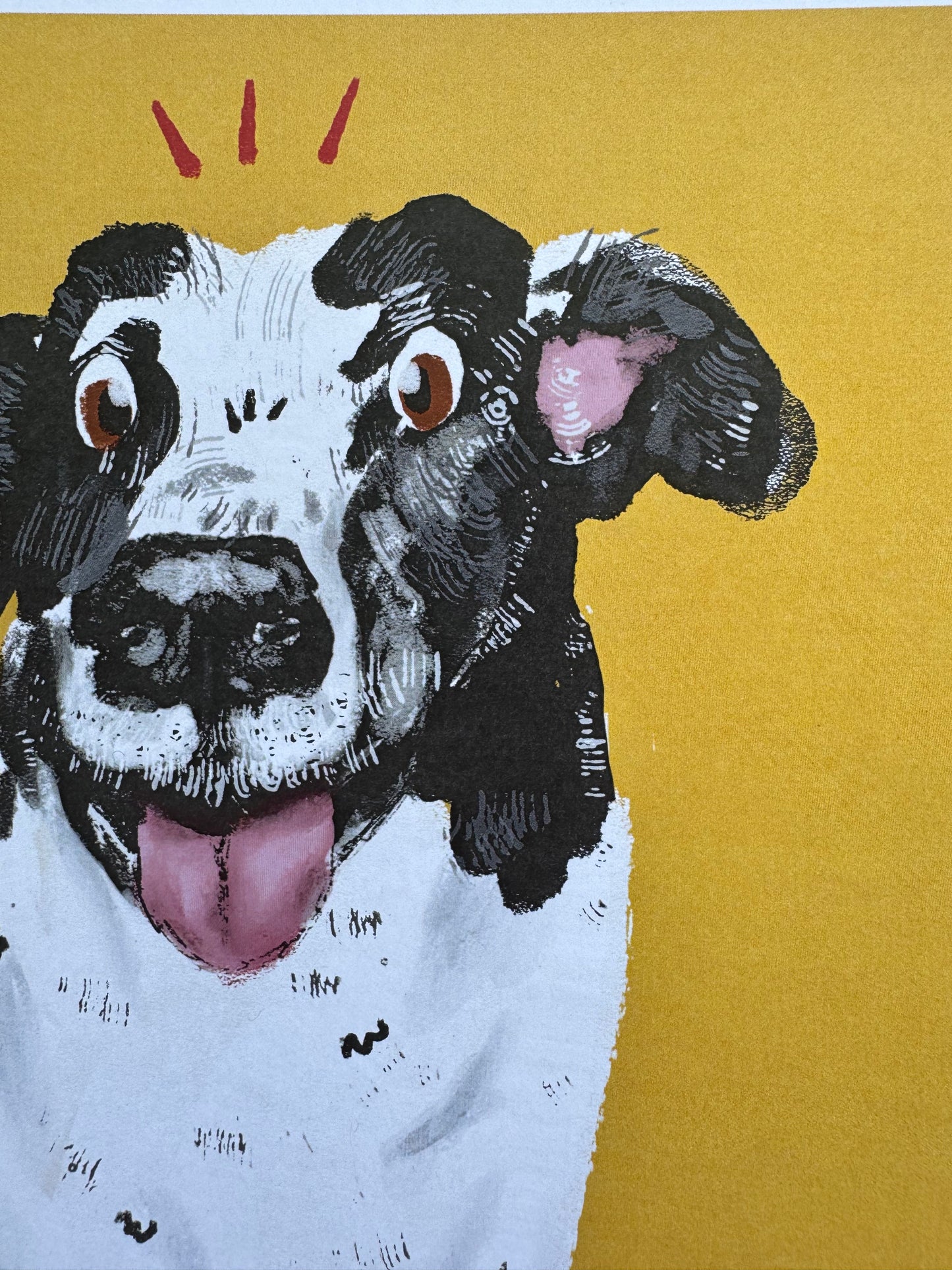 Happy Dog Yellow Bg Print 8x10