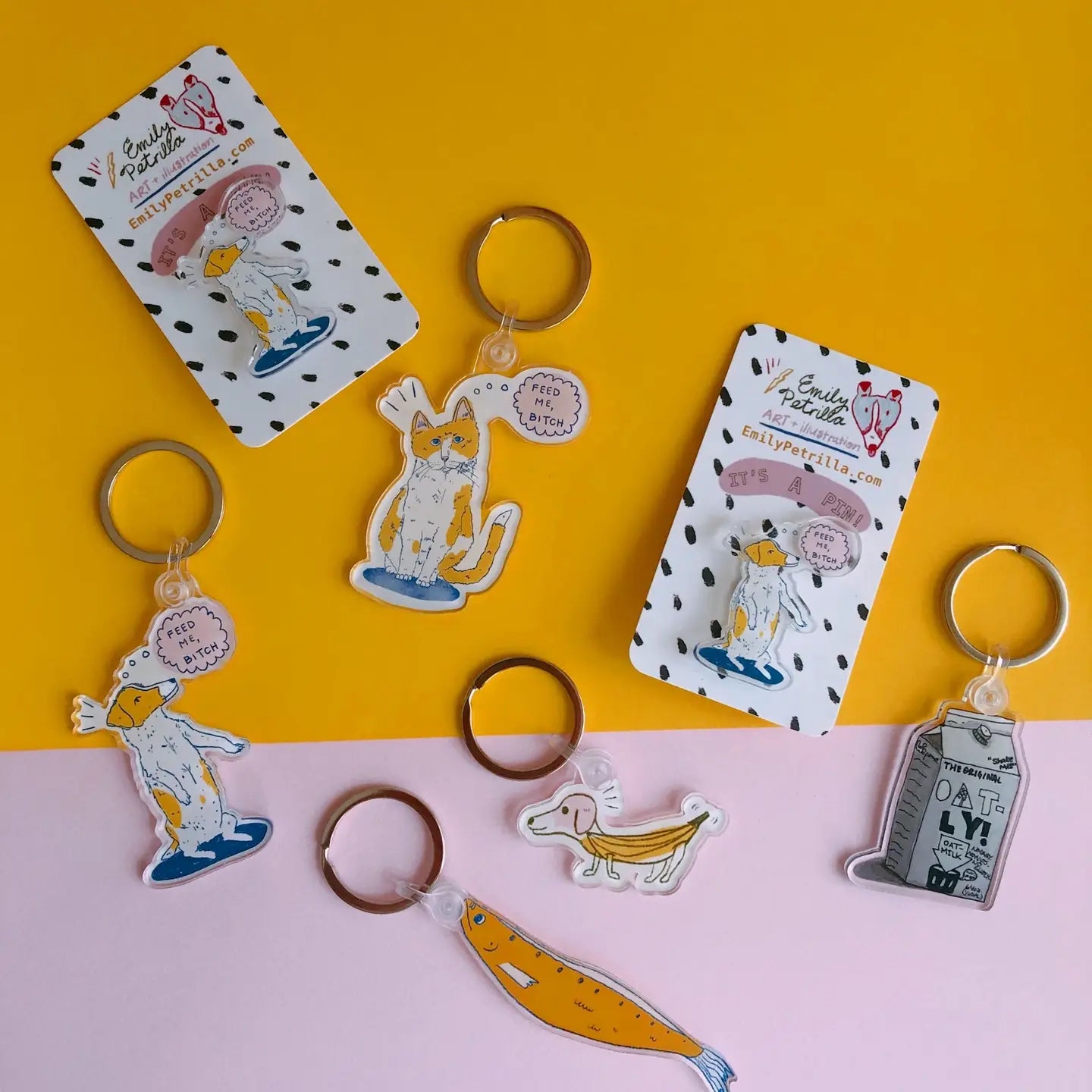 “Feed Me Bitch!” Cat Keychain