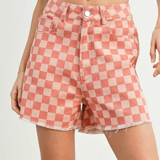 High Waisted Checkered Shorts - Small, S
