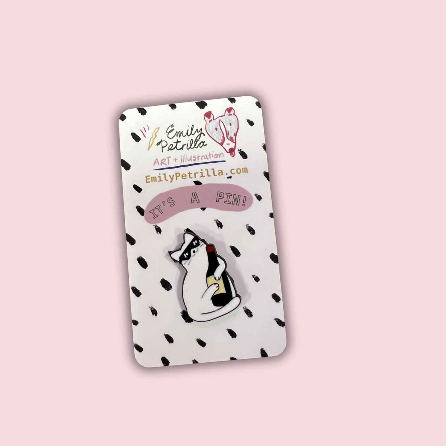 Cat Holding Wine Bottle Pin