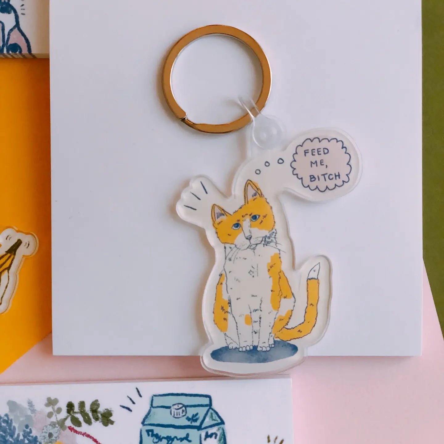 “Feed Me Bitch!” Cat Keychain