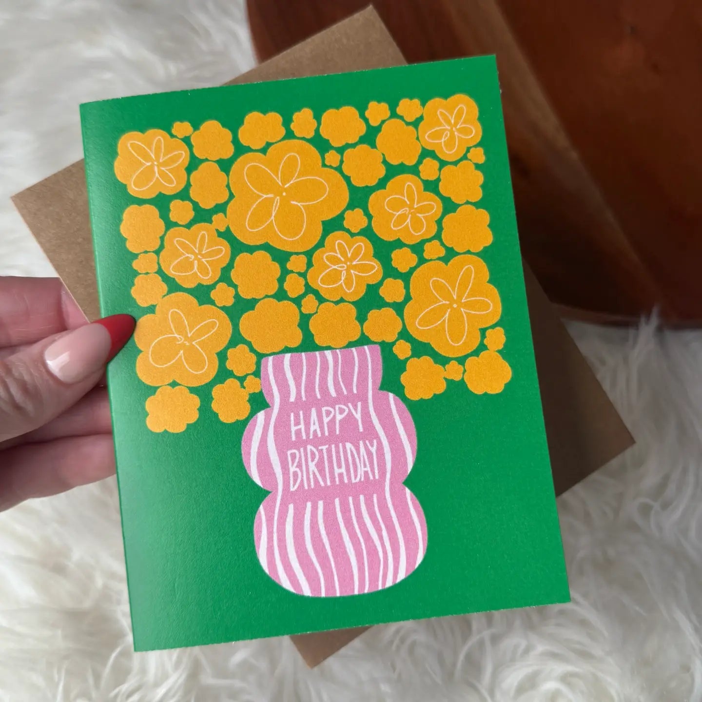 Happy Birthday Yellow Flowers Pink Vase Abstract Card