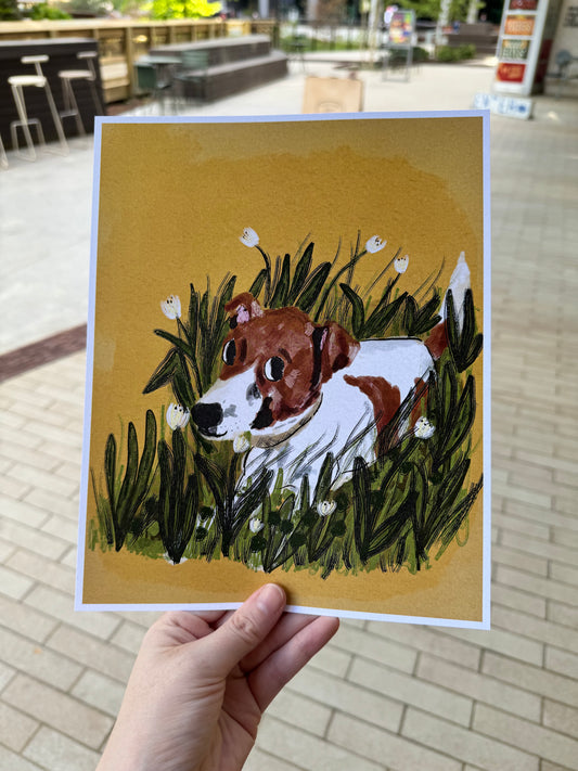 Dog in Flowers Print 8x10