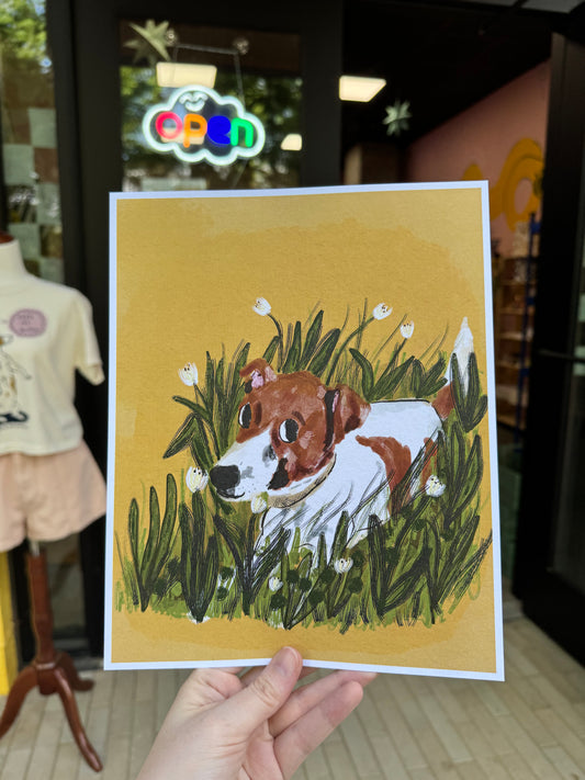 Dog in Flowers Print 8x10