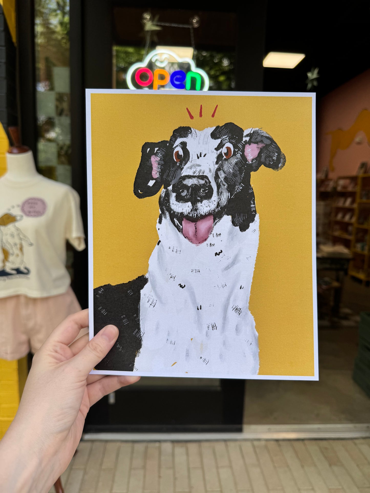Happy Dog Yellow Bg Print 8x10
