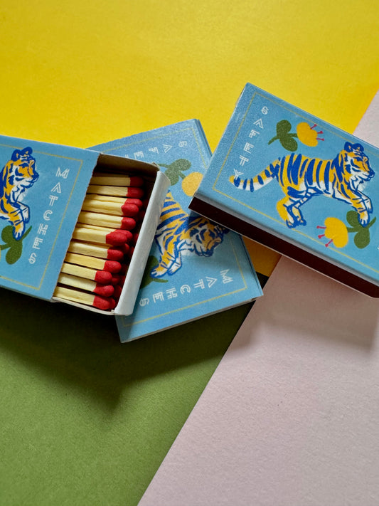 Tiger on Blue Matchbox