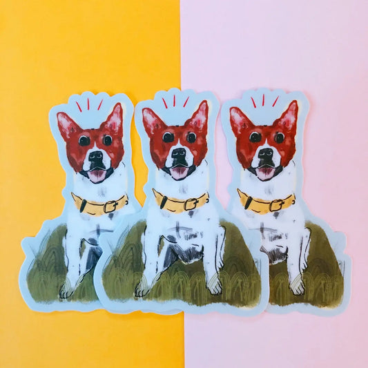 Dog in Grass w/ Blue Background Sticker