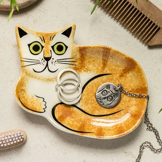 Handmade Ceramic Ginger Tabby Cat Trinket Dish