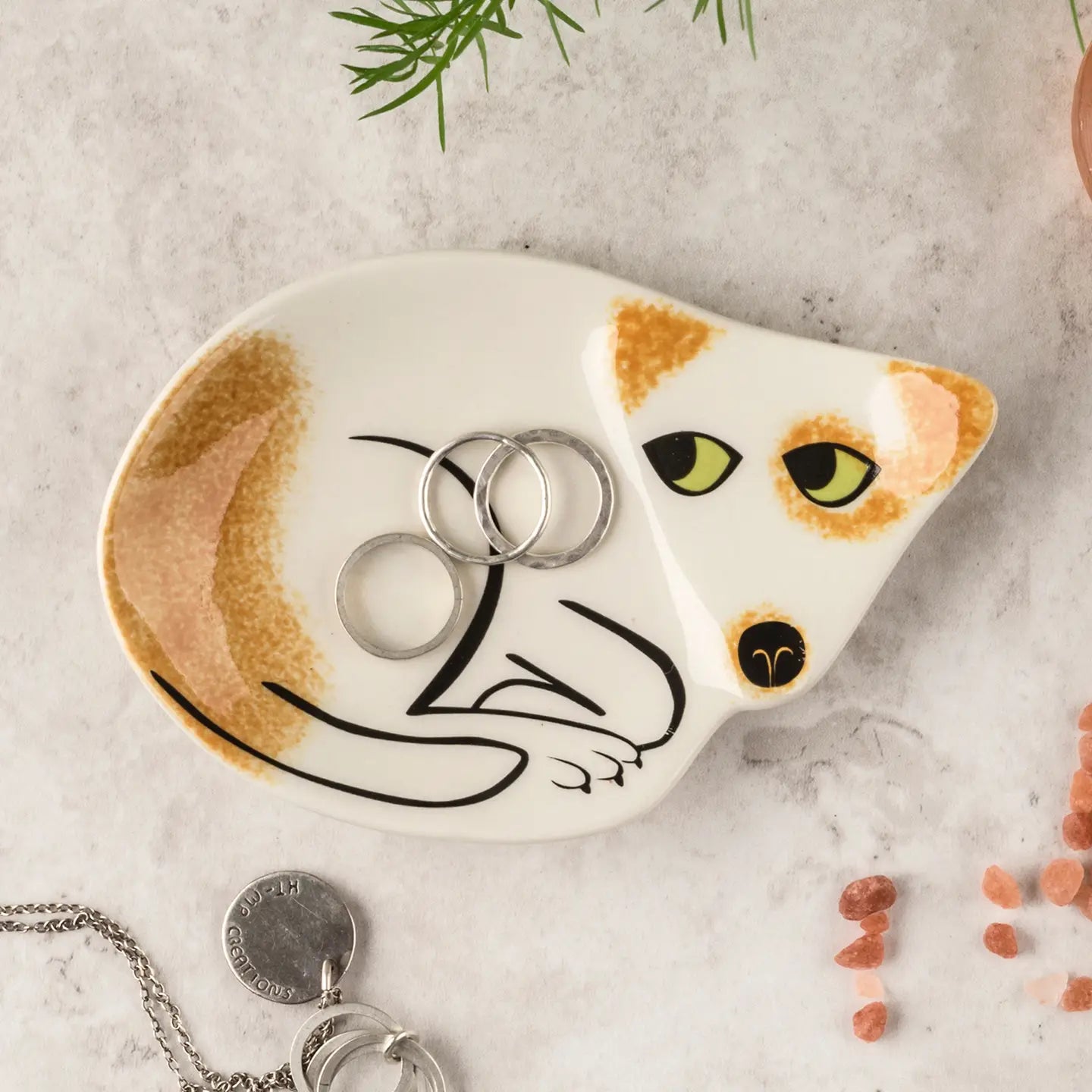 Handmade Ceramic Brown and White Dog Trinket Dish